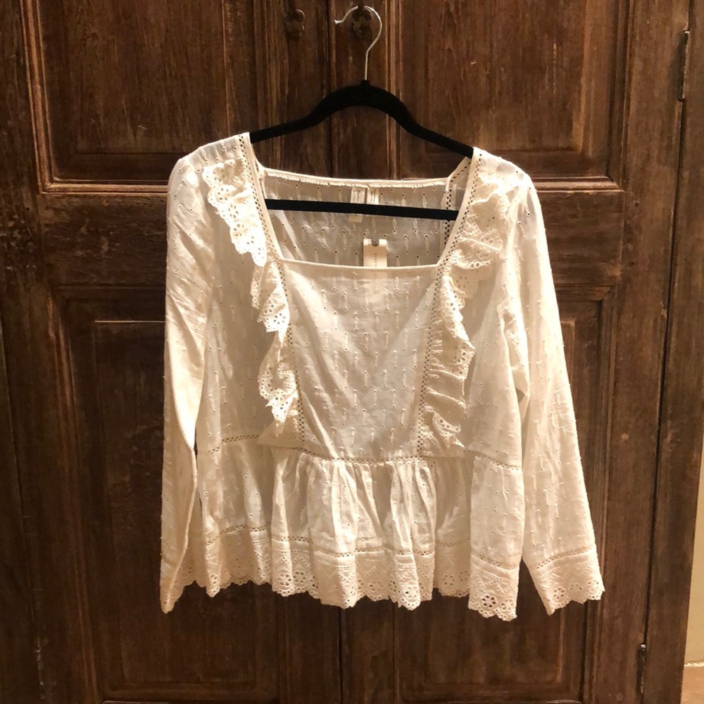 Ivory Eyelet Boho Peplum Anthropologie Top